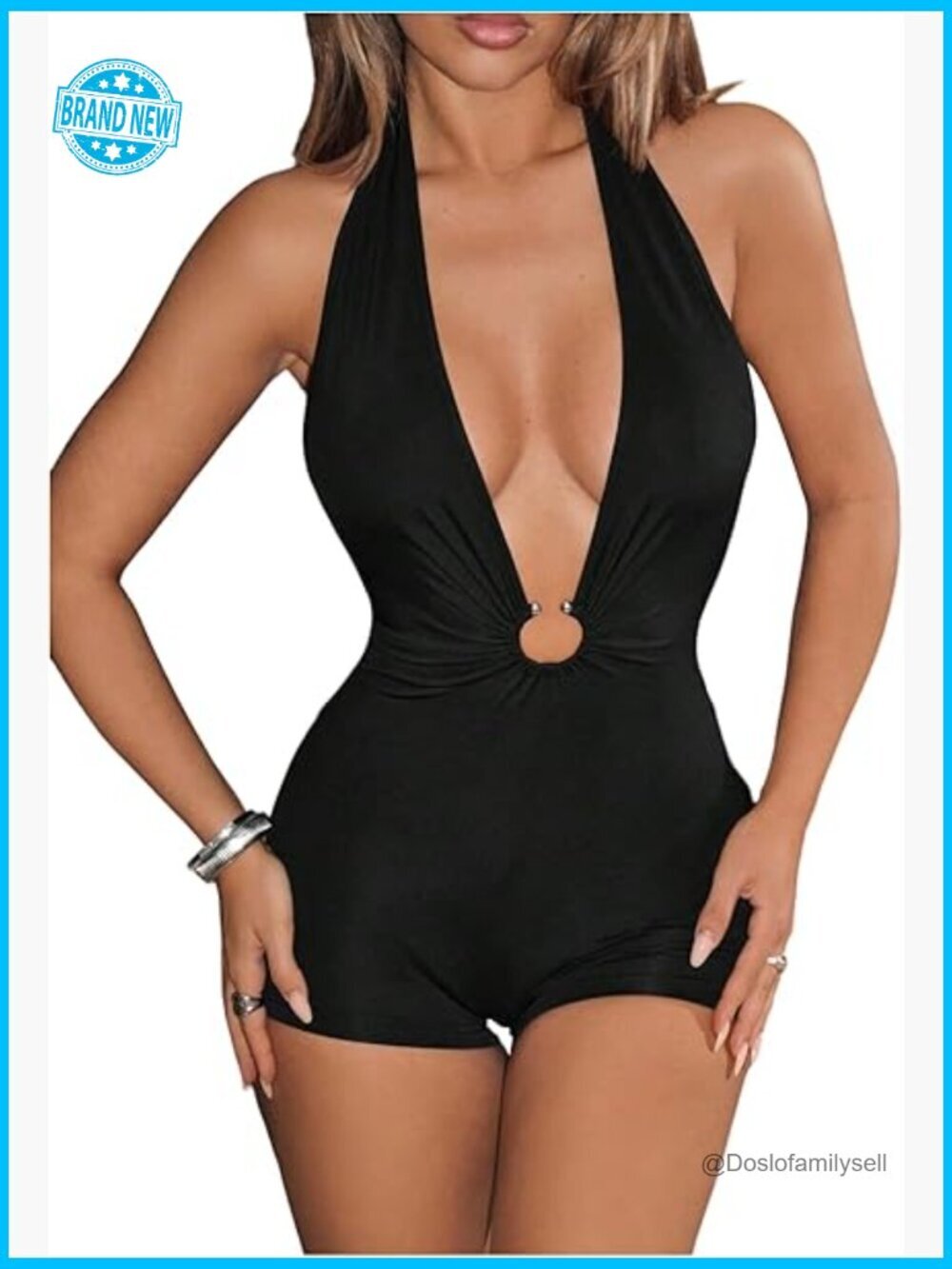 Deep V Neck Sleeveless Romper Halter Jumpsuit Backless Party Outfits